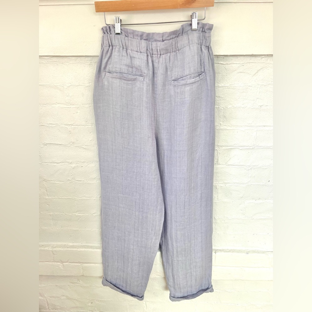 Free People Only Over You Linen Pant in Blue Pearl Tie Bag Waist Straight Leg - Picture 5 of 14